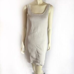 Aritzia Babaton Beige Ribbed Sculpt Knit Sleeveless Square Neck Mini Dress L